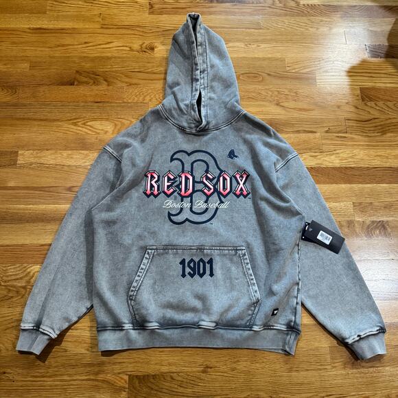 Boston Red Sox Heavy Metal Oversize Hoodie Mens XL Washed Grey Sweatshirt NWT - Picture 1 of 6